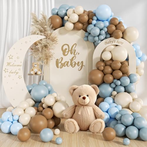 146pcs Dusty Blue and Brown Balloon Arch Kit with White Balloons by saratimtou