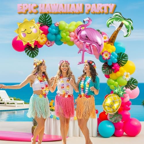 Flamingo Tropical Balloon Garland kit Hot Pink Teal Orange Mylar Pineapple Palm Ballloon arch For Summer Beach Hawaiian Luau Aloha Birthday Baby Shower Party Decorations - Image 2