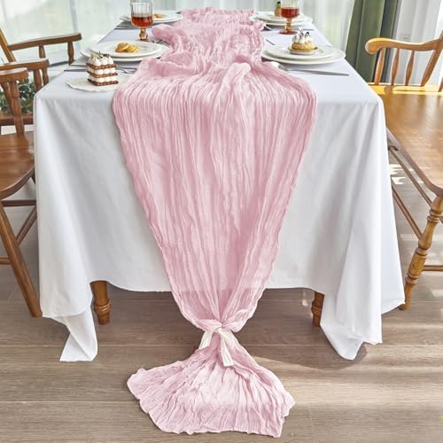 4 Pack Pink Cheesecloth Table Runner for Birthday Party Home Decor - Image 3