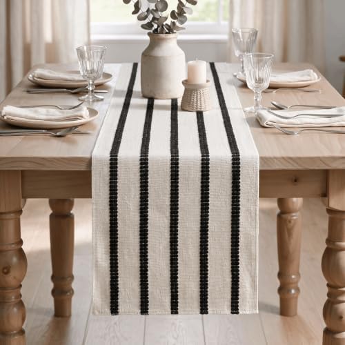 Artoid Mode Black Farmhouse Woven Stripe Table Runner, Seasonal Holiday Boho Rustic Kitchen Dining Table Decoration for Home Party Decor 12x36 Inch - Image 2