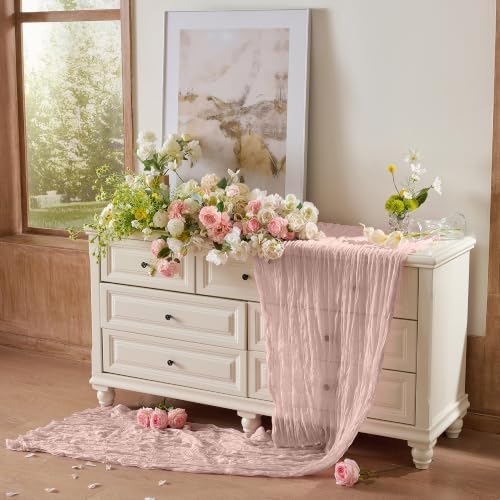 12 Pack Dusty Pink Cheesecloth Table Runner Boho Gauze Home Decor - Image 6