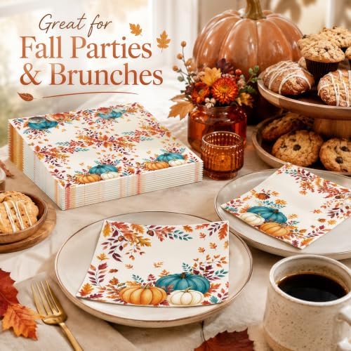 50PCS Fall Napkins 13 x 13 Inches, Maple Leaf Pumpkin Themed Paper Napkins Luncheon Dessert Cocktail Napkins Disposable for Autumn Harvest Thanksgiving Party Decorations (Fall) - Image 7