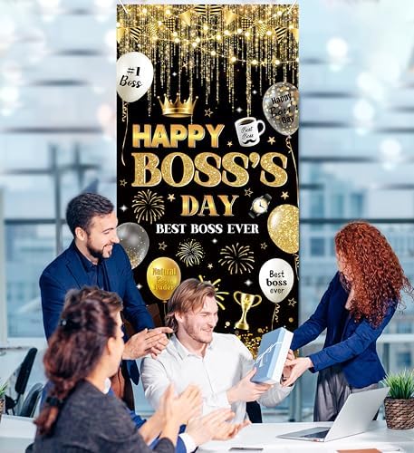 Happy Boss's Day Door Cover Gold Glitter Office Celebration Door Banner - Image 3