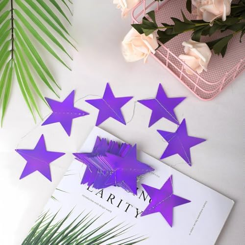 Glitter Star Garland Banner Decoration, 130 Feet Bright Star Hanging Bunting Banner Backdrop for Engagement Wedding Baby Shower Birthday Christmas Party Decor (Holographic Purple) - Image 6