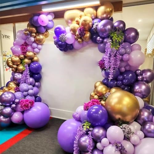 Purple Balloon Arch Kit, ADOINBY 153Pcs Different Sizes inch Lavender Metallic Purple and Gold Balloons and Confetti Party Balloon Garland Kit for Women Birthday Baby Shower Wedding Party Decorations - Image 4