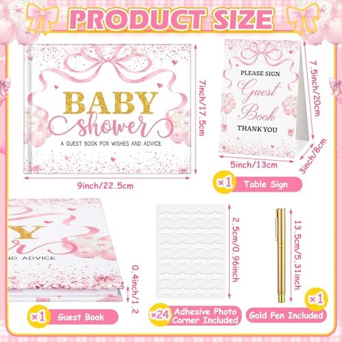Fuyoooo 27 Pcs Bow Baby Shower Sign in Guest Book with Gold Pen - Image 4
