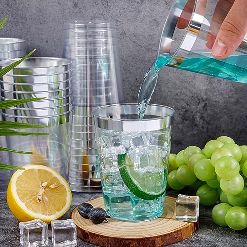 I00000 100PCS Silver Plastic Cups, 10 OZ Disposable Clear Plastic Cups - Image 3