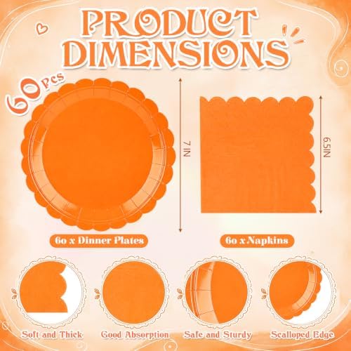 120 Pcs Fall Orange Paper Plates and Napkins,7in Disposable Plates - Image 2