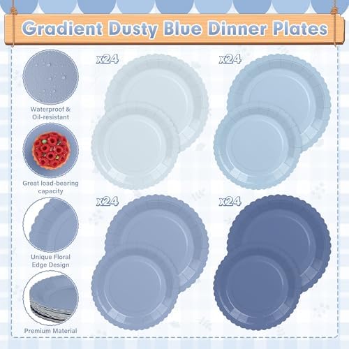 168 Pcs Dusty Blue Paper Plates and Napkins, Serve for 24 Guest - Image 4