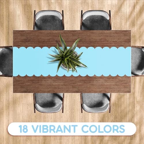 Light Blue Scallop Table Runner, Disposable Plastic, 5 Pack, 14x108in - Image 4