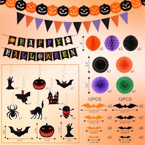 Spooky Happy Halloween Party Decorations Kit, Horror Black Orange Decor Set - Image 3
