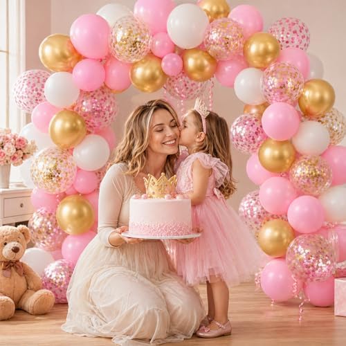 Balloons Pink Gold Confetti, 60 Packs 12 Inch Pink White Metallic Gold Balloon for Girls Birthday Wedding Bridal Baby Shower Princess Party Decorations - Image 6