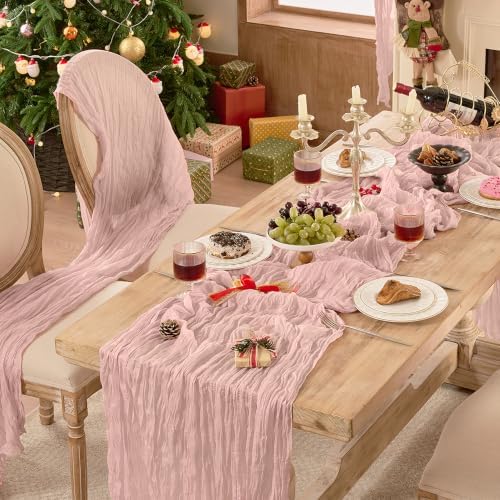 12 Pack Dusty Pink Cheesecloth Table Runner Boho Gauze Home Decor - Image 4