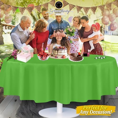 Grandipity Plastic Table Cloth Disposable 12 Pack 84" Round Lime Green - Image 6