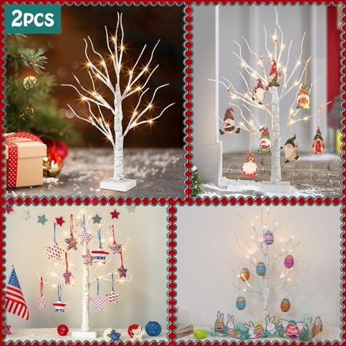 Vanthylit White Birch Tree with LED Lights - Set of 2, Tabletop Tree with Timer, Christmas Decorations Lighted Tree for Indoor Mantel Home Decor (2 FT, 24 LED) - Image 5