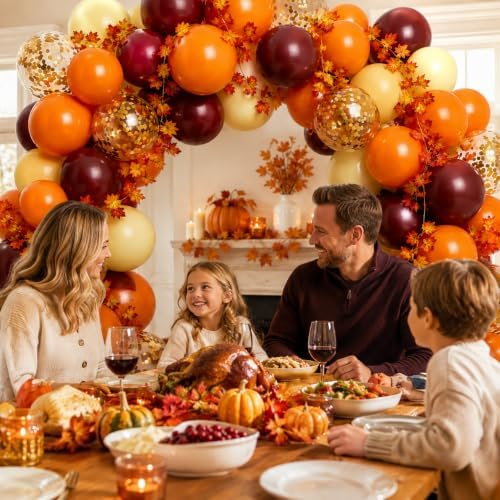 Fall Balloon Arch Kit, Fall Birthday Party Decorations, Orange Burgundy Yellow Gold Confetti Balloons Garland Kit with 6.5 Ft Maple Leaves for Home Thanksgiving Autumn Baby Shower Party Decor Supplies - Image 6