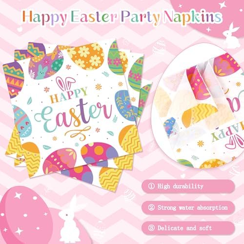Happy Easter Plates and Napkins, 72PCS Colorful Easter Party Supplies, Bunny and Eggs Disposable Paper Plates, Spring Party Supplies, Rabbits Easter Party Decorations Serves 24 - Image 4