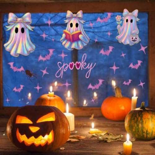 6 Sheets Halloween Window Clings Decorations Cute Ghost Bat Window Stickers Static Spooky Glass Window Sticker Decals for Home Office Classroom Party Haunted House Seasonal Decor - Image 4