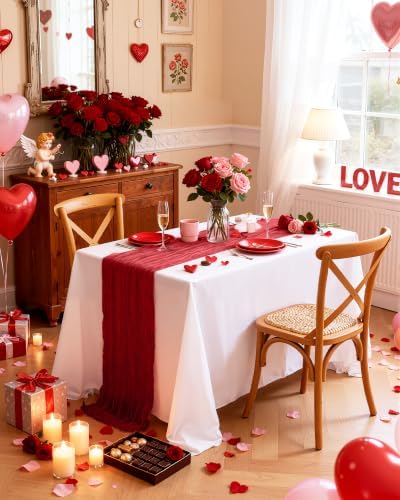 Pureegg 2 Pack Cheesecloth Table Runner 120 Inch Red - Image 7