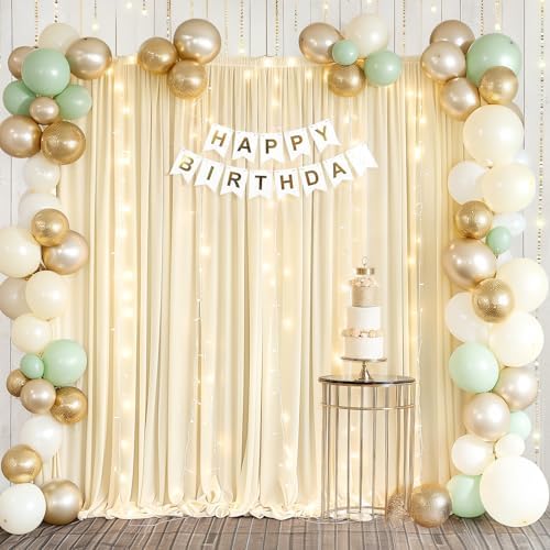 Light Champagne Backdrop Curtains with Lights String for Parties,10x10FT Wrinkle Free Wedding Photo Backdrop Curtains for Baby Shower Birthday Ceremony Reception Home Party Decorations-5ft x 10ft - Image 6