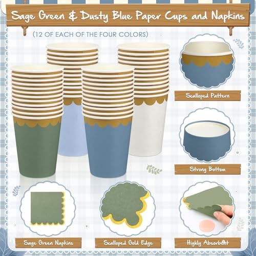 Mimorou 338 Pcs Dusty Blue and Sage Green Plates and Napkin Party Supplies - Image 5