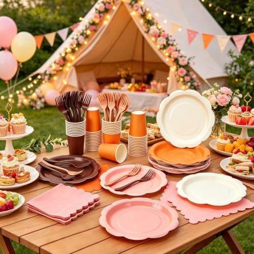 192Pcs Orange Paper Plates and Napkins for Fall Birthday, Thanksgiving - Image 5