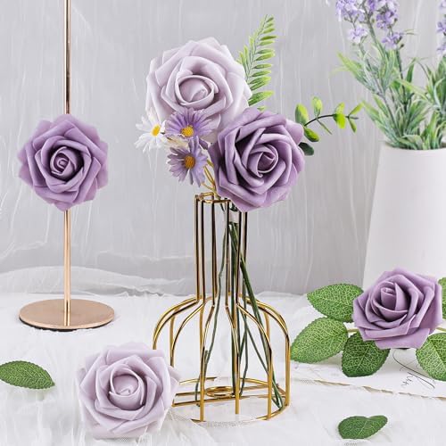 AmyHomie Pale Lavender Rose 25pcs Real Looking Artificial Flowers w/Stem - Image 5