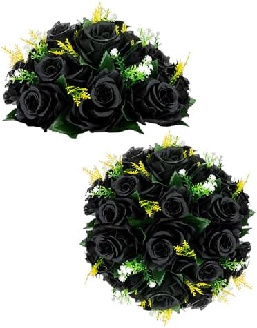 BLOSMON Black Rose Flower Balls for Table Centerpiece, 2 Pcs, Easy of Use by Blosmon