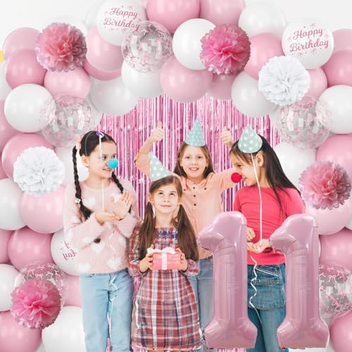 11th Birthday Decorations Girls Pink Number 11 Balloon Bow Coquette Party - Image 4