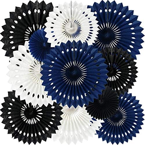 BEISHIDA Honeycomb Round Paper Fans Black Blue White Hanging Party Decor by Beishida