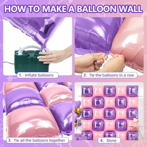 NISOCY 25PCS Pearl Pink Light Purple Square Foil Balloons Wall Backdrop - Image 4