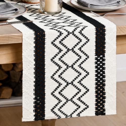 Artoid Mode Black Stripe Diamond Woven Table Runner 12x60 Inch by ArtoidMode