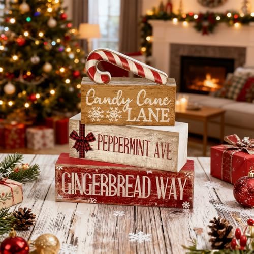 Moucuny 4 Pcs Christmas Table Decor Wooden Candy Cane Decoration Farmhouse - Image 5