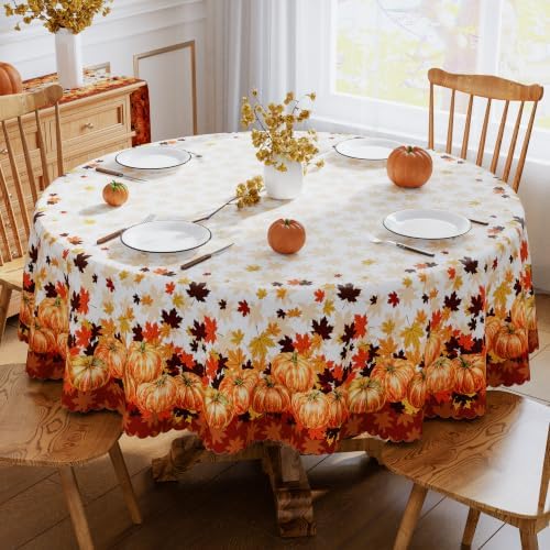 Siilues Fall Tablecloth Round 60x60 Inch Thanksgiving Home Party Decor by SiiluesOfficial