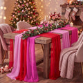 Boao 6 Pcs Pink Christmas Decorations Red and Pink Chiffon Table Runner by Boao