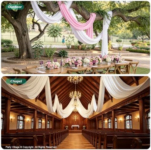 4 Panels 5ft(W) x 20ft(L) White Ceiling Drapes for Wedding Parties - Image 5