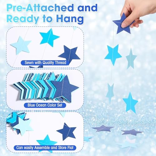 Patelai 130 ft Star Garland Banner Decor,Ocean Blue - Image 3