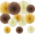 12PCS Brown Neutral Cream Paper Fans Decorations,Hanging Ceiling Honeycomb Round Tissue Paper Fans for Bridal Shower Rustic Boho Birthday Wedding Home Decor Party Decoration by CC+wonderland+zone