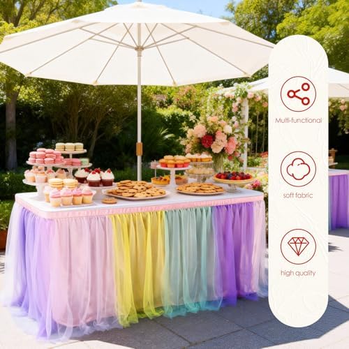 THARAHT Tulle Table Skirt 9FT 270CM Long for Rectangle Tables Round Tables Ruffle Desk Skirt for Princess Girls Birthday Party Cake Dessert Decorations Table Skirt - Image 4