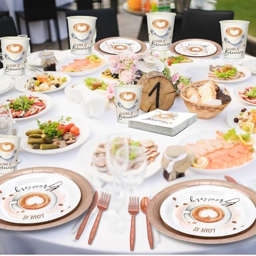 Yungyan 252 Pcs Love Is Brewing Bridal Shower Party Tableware Set - Image 6