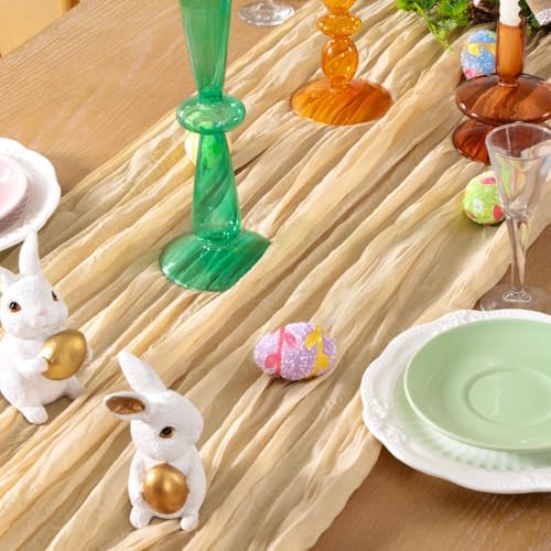 DeZerlor Champagne Cheesecloth Table Runners 10 Pack Summer Boho Runners - Image 2