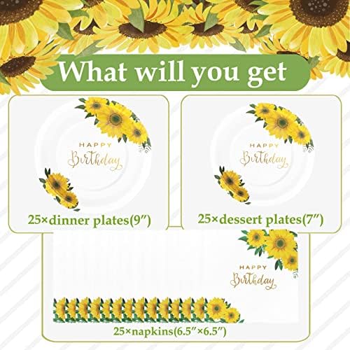 Sunflower Birthday Decorations for Women, Happy Birthday Plates and Napkins for Women Girl, Sunflower Party Decorations Serves 25, Thanksgiving Fall Party Decorations - Image 3