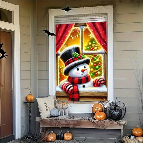BlissYard Snowman Red Plaid Scarf Christmas Banner 31x47 Fabric - Image 7