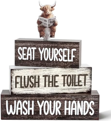 4 Pcs Highland Cow Bathroom Western Wooden Table Decor by Gleegreets