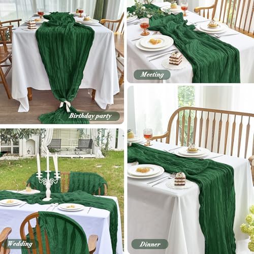 2 Pack Emerald Green Cheesecloth Table Runner for Fall Christmas Party Home - Image 6