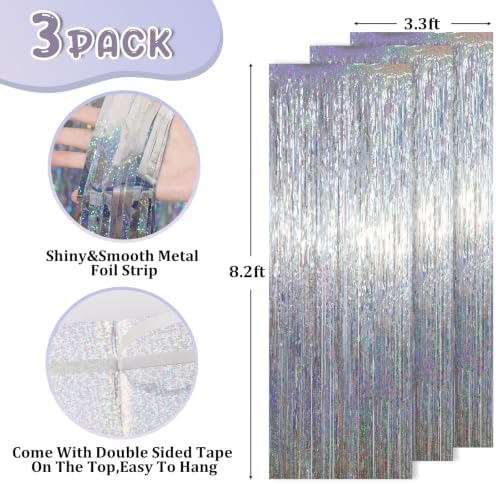 Voircoloria Laser Silver Foil Fringe Backdrop Curtains, 3.3x8.2ft, 3 Pack - Image 3