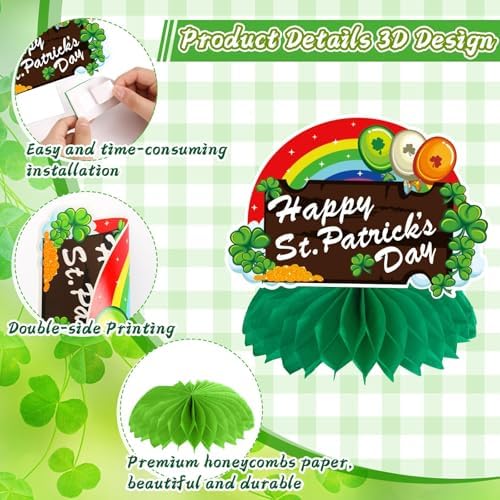 JULMELON 8 Pcs St Patricks Day Decorations Honeycomb Centerpieces for Table - Image 3