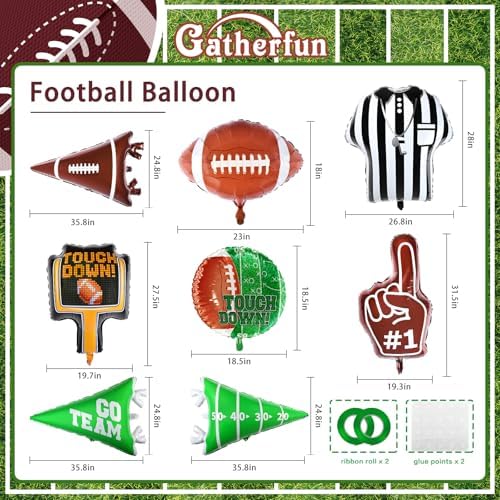 Gatherfun Football Shaped Foil Balloons, 8 Count, Touchdown Balloons for Football Game Tailgate Party Decorations - Image 2