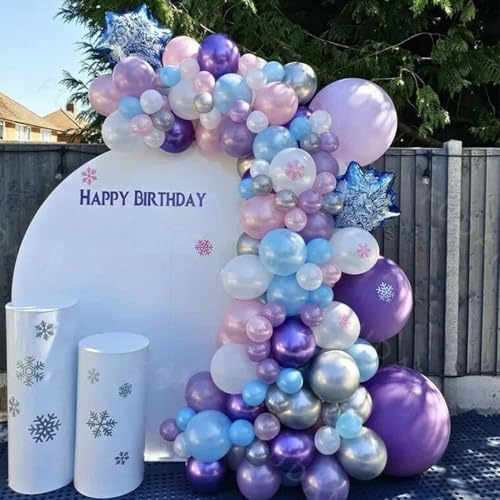 Frozen Balloons, 12 Inch Blue and Purple Balloons, Metallic Silver Blue Frozen Print Snowflake Confetti Balloon for Girls Woman Ice and Snow Winter Theme Birthday Party Decorations - Image 4