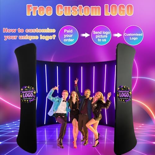 360 Photobooth Backdrop Photo Booth Enclosure Wall Backdrops Customized Logo 8FT Video Selfie Rotating Background with 28 PCS LED Light Stand for Rental Wedding Party - Image 2